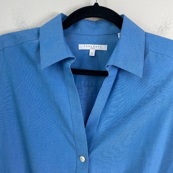 Foxcroft Womens 8 Blue Non Iron Fitted Button Up Shirt 3/4 Sleeve Blouse - Picture 8 of 10